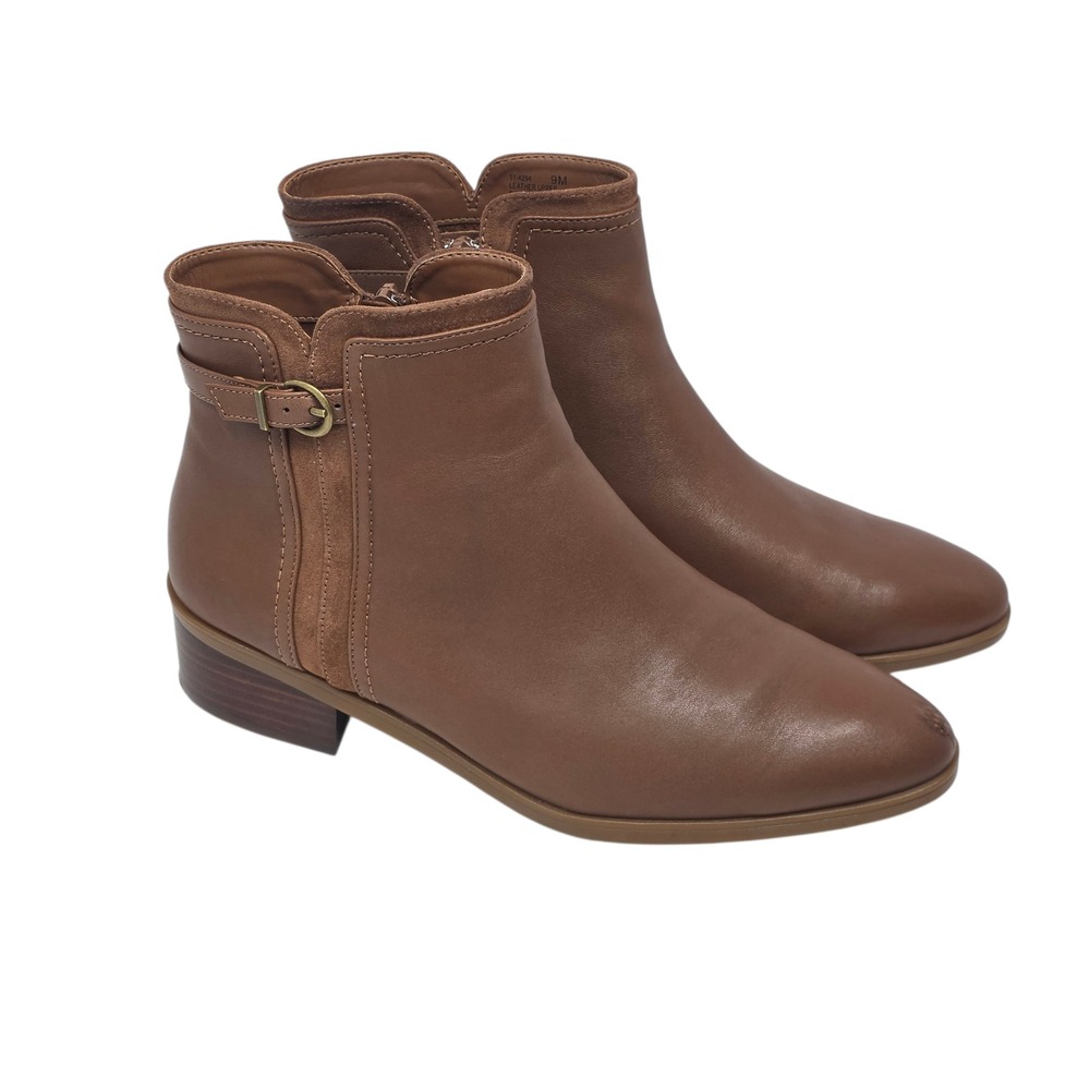 Bella Vita Women Brown Leather Ankle Boots Side‎ Zip Buckle Block Heel 9M